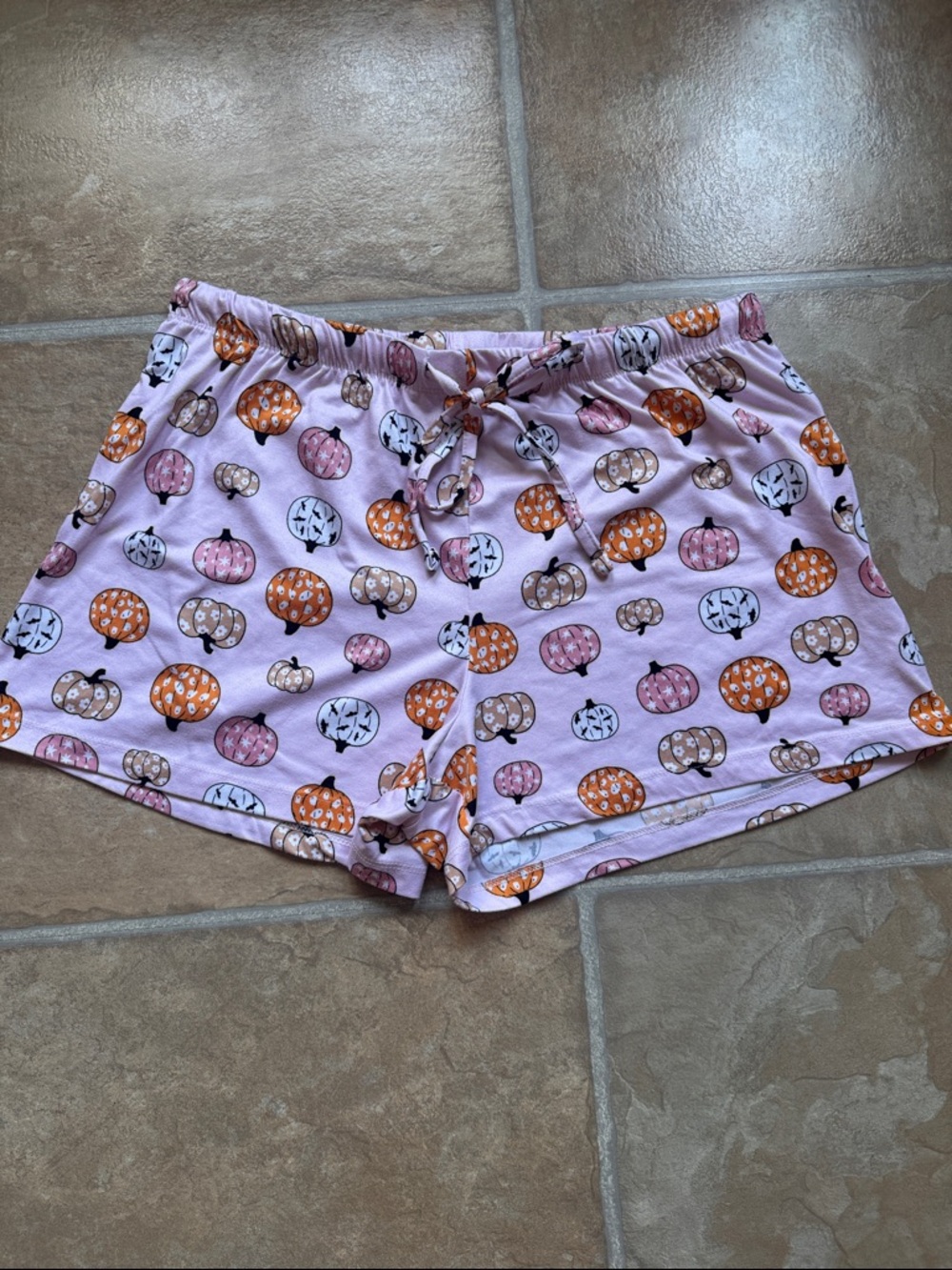 Pink Background Pumpkin Halloween Jack-O-Lantern PJ Lounge Shorts Size L